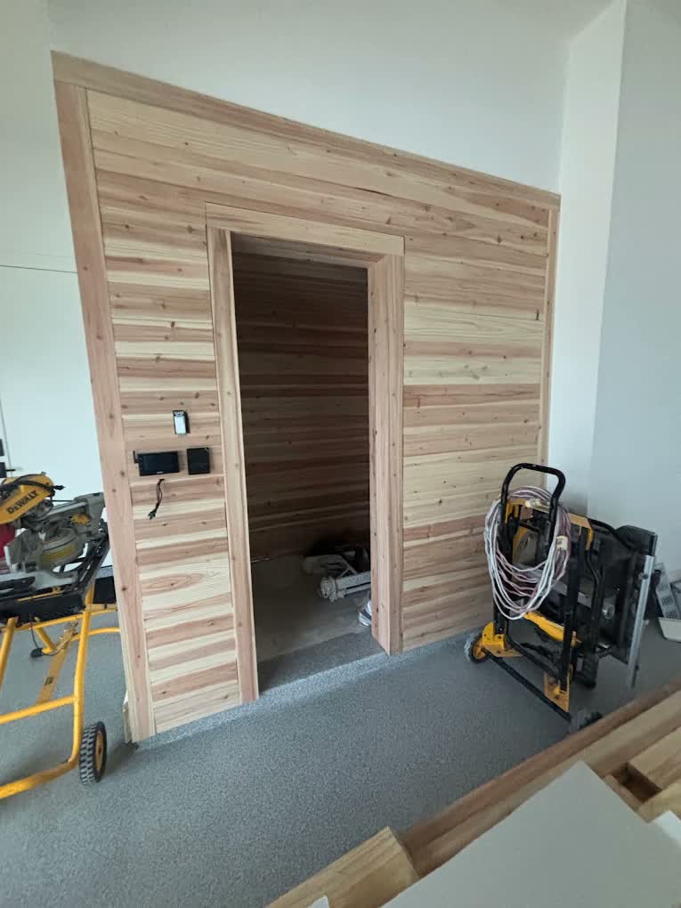 Custom cedar-paneled nook by Asier Services in Dallas, TX