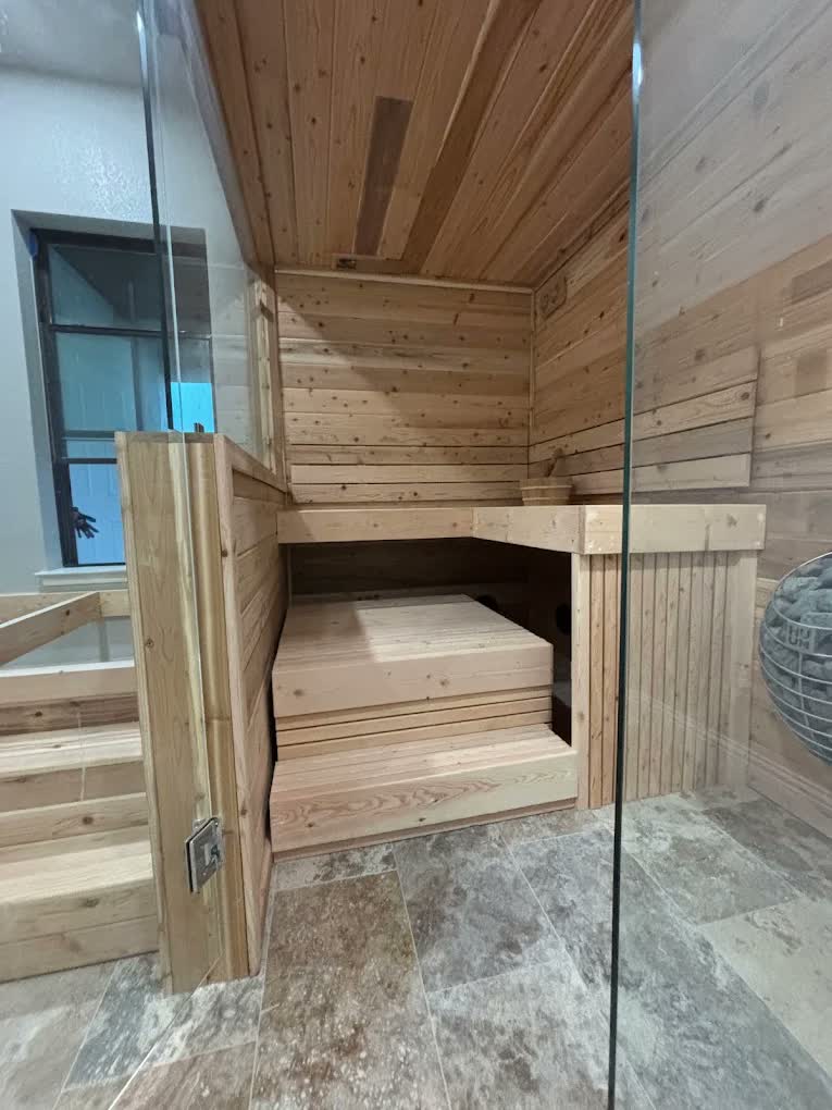 In-progress cedar sauna build by Asier Services in Dallas, TX